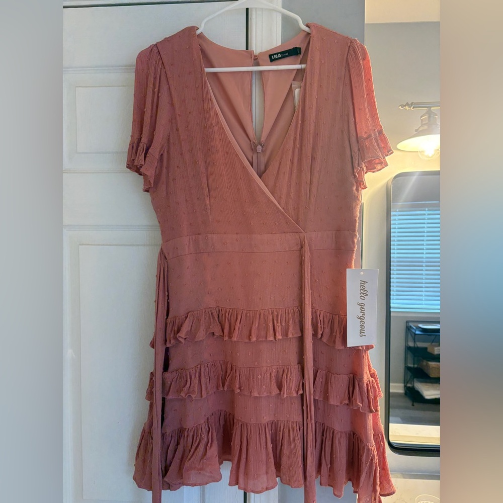 Mauve Wrap Midi Dress with Ruffle Tiers